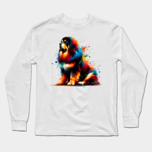 Tibetan Mastiff in Dynamic Colorful Splash Art Style Long Sleeve T-Shirt